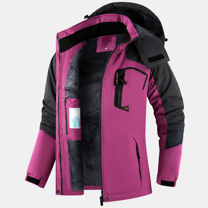 Women's Fleece Lined Hooded Zip Up Windbreaker Jacket - Purple