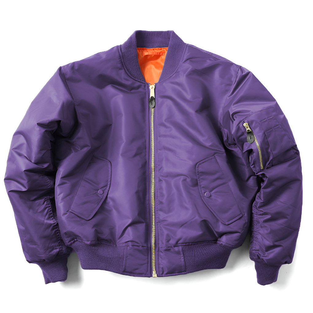 Unisex Bomber Jacket with Ribbed Trims and Zip Front - Purple