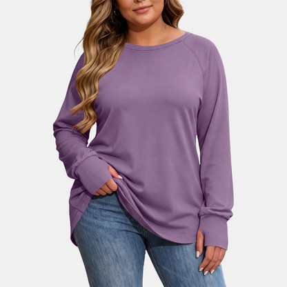 Women's Crewneck Thumb Hole Oversized Tunic Top - Purple