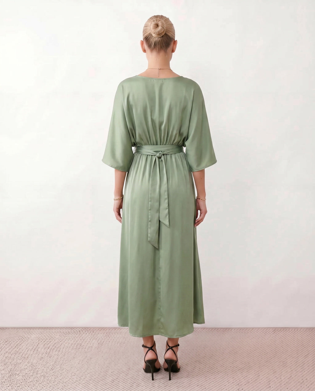 Women's Maxi Dress with Open Back and Tie-Back V-Neck - 15