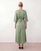 Women's Maxi Dress with Open Back and Tie-Back V-Neck - 15