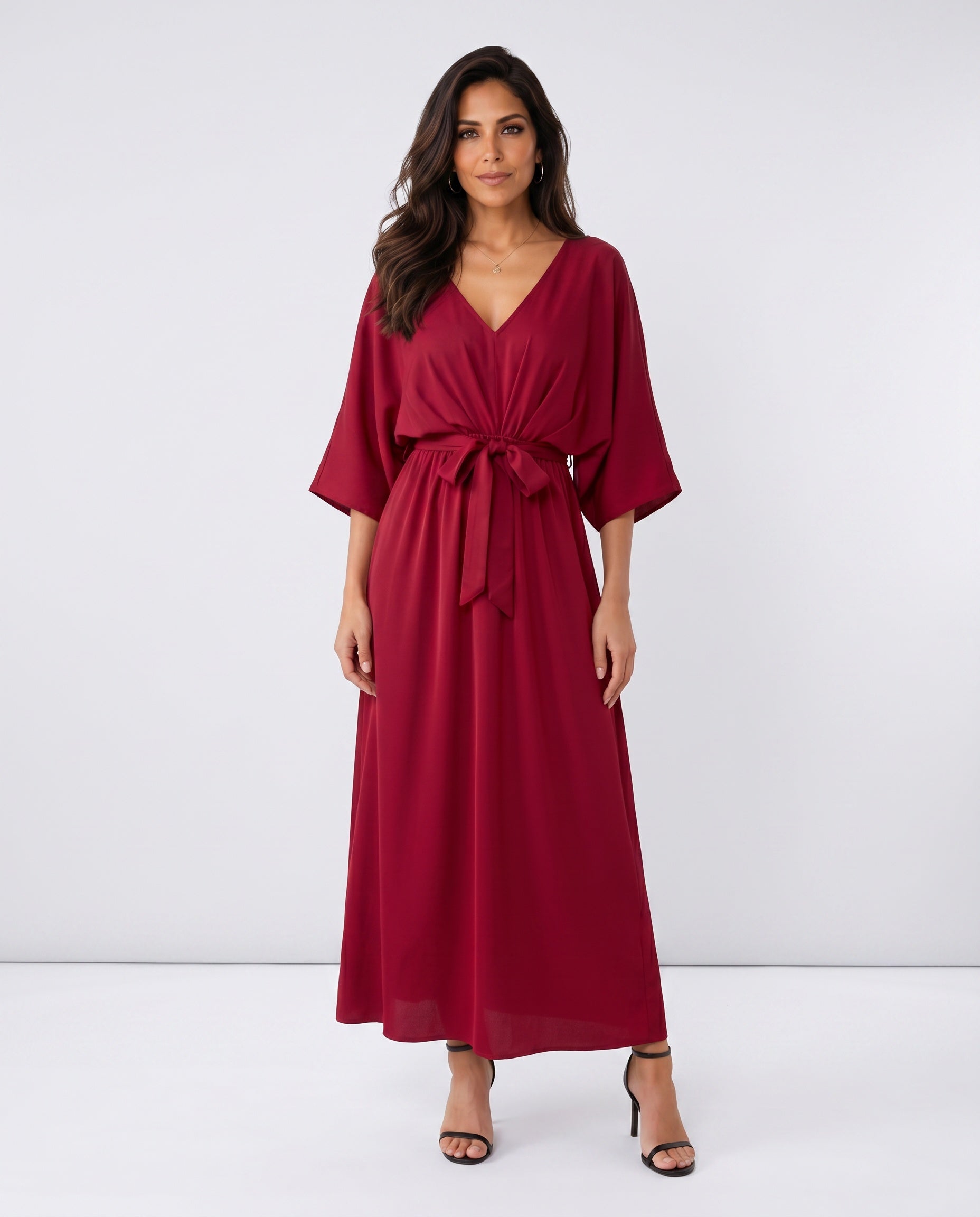 Women's Maxi Dress with Open Back and Tie-Back V-Neck - 8