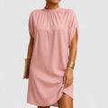Women's Shift Dress with Ruched Neckline and Shoulder Cutouts - Pink