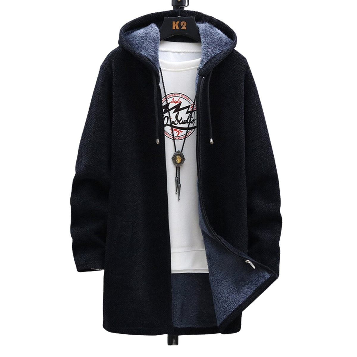 Women's Longline Zip Hoodie with Adjustable Hood - Black