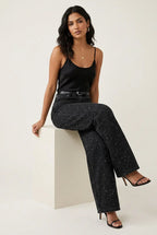 Women's High Waist Straight Leg Jeans with Glitter Detail - 7