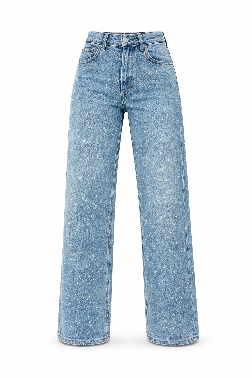 Women's High Waist Straight Leg Jeans with Glitter Detail - 10