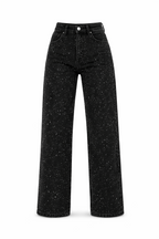 Women's High Waist Straight Leg Jeans with Glitter Detail - 13