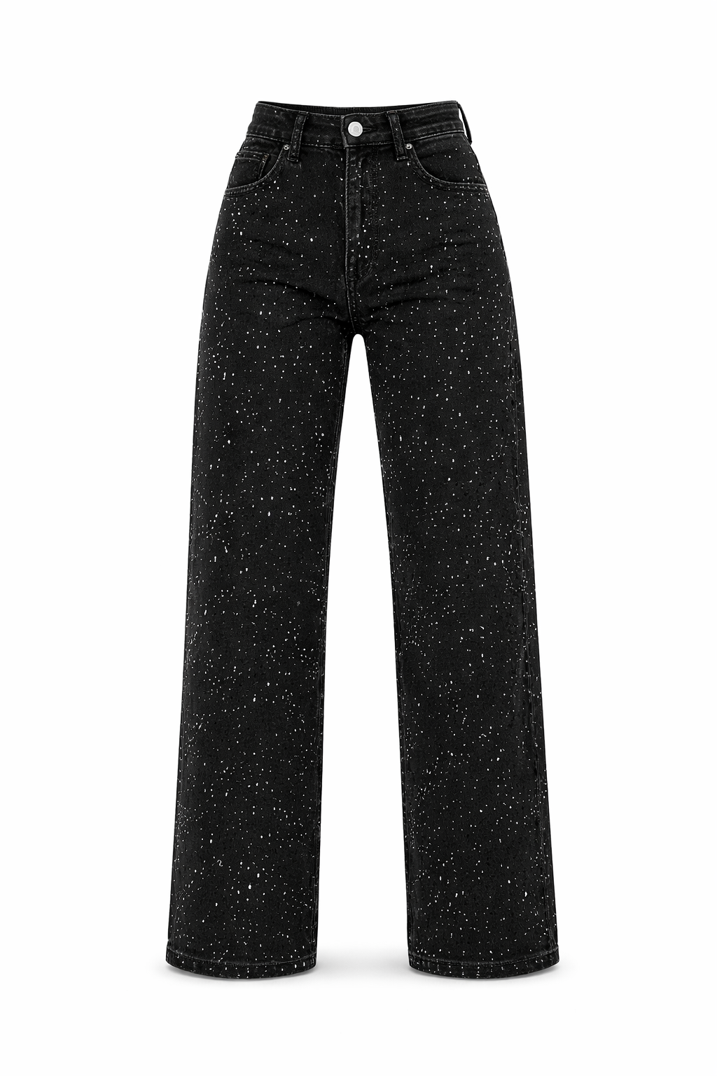 Women's High Waist Straight Leg Jeans with Glitter Detail - 13