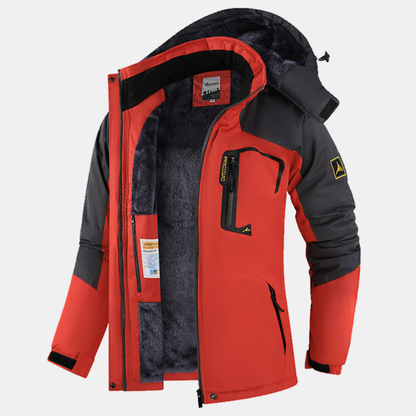Women's Fleece Lined Hooded Zip Up Windbreaker Jacket - Red