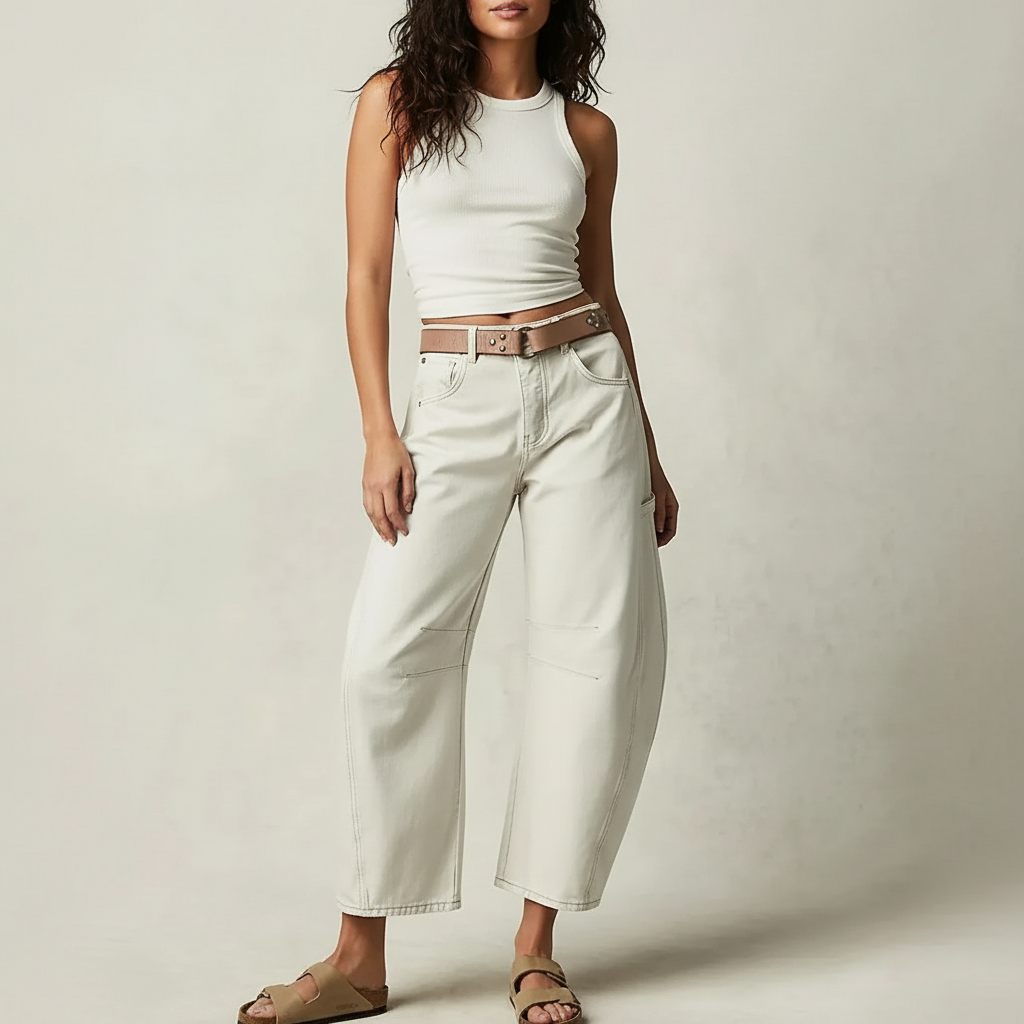Women's High Waist Barrel Leg Jeans with Relaxed Tapered Fit - 19
