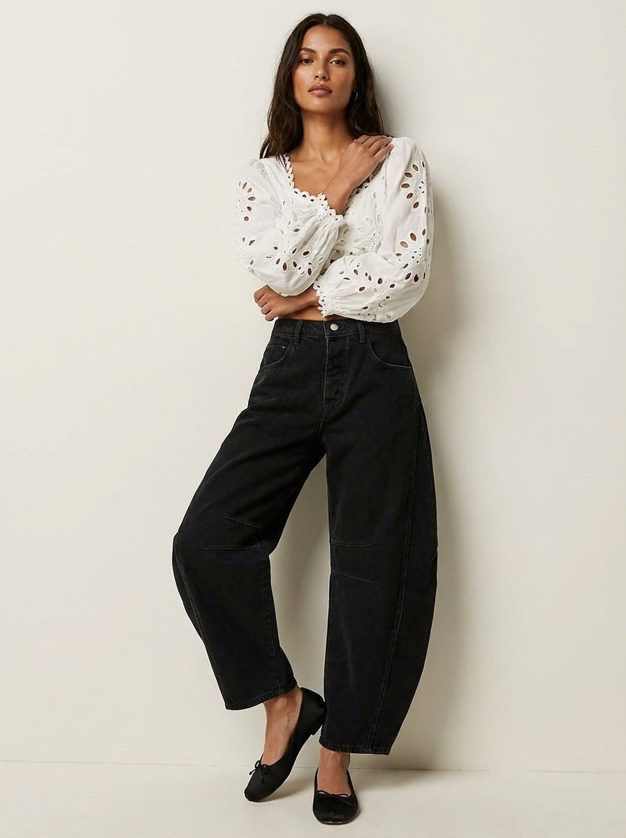 Women's High Waist Barrel Leg Jeans with Relaxed Tapered Fit - 9