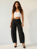 Women's High Waist Barrel Leg Jeans with Relaxed Tapered Fit - Black
