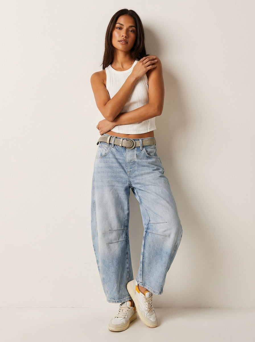 Women's High Waist Barrel Leg Jeans with Relaxed Tapered Fit - 5