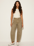 Women's High Waist Barrel Leg Jeans with Relaxed Tapered Fit - Beige