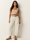 Women's High Waist Barrel Leg Jeans with Relaxed Tapered Fit - White