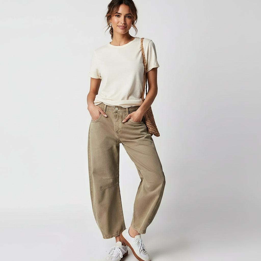 Women's High Waist Barrel Leg Jeans with Relaxed Tapered Fit - 10