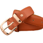 Leather Belt with Gold-Tone Buckle and Textured Finish - 9