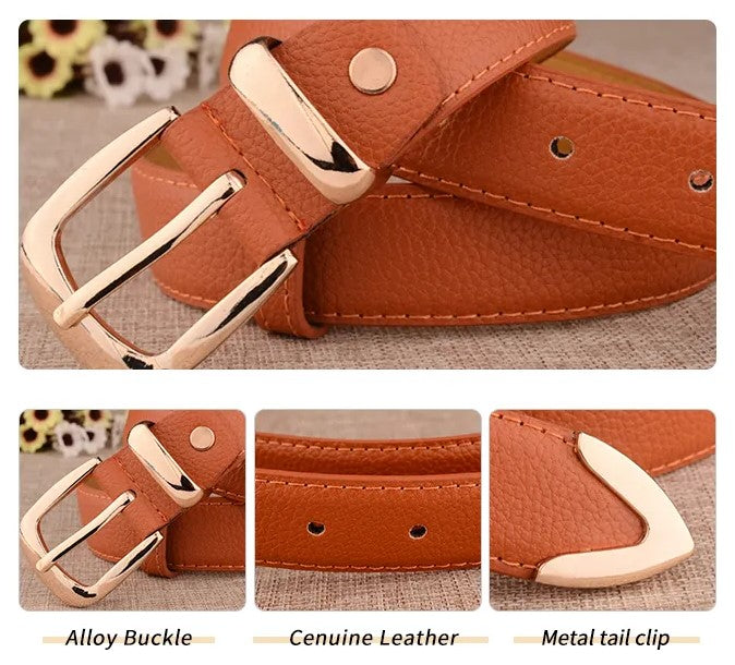 Leather Belt with Gold-Tone Buckle and Textured Finish - 6