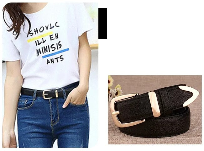 Leather Belt with Gold-Tone Buckle and Textured Finish - 8