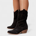 Women's Western Boots with Perforated Panel Detail - Black