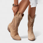 Women's Western Boots with Perforated Panel Detail - Brown