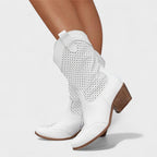 Women's Western Boots with Perforated Panel Detail - 3
