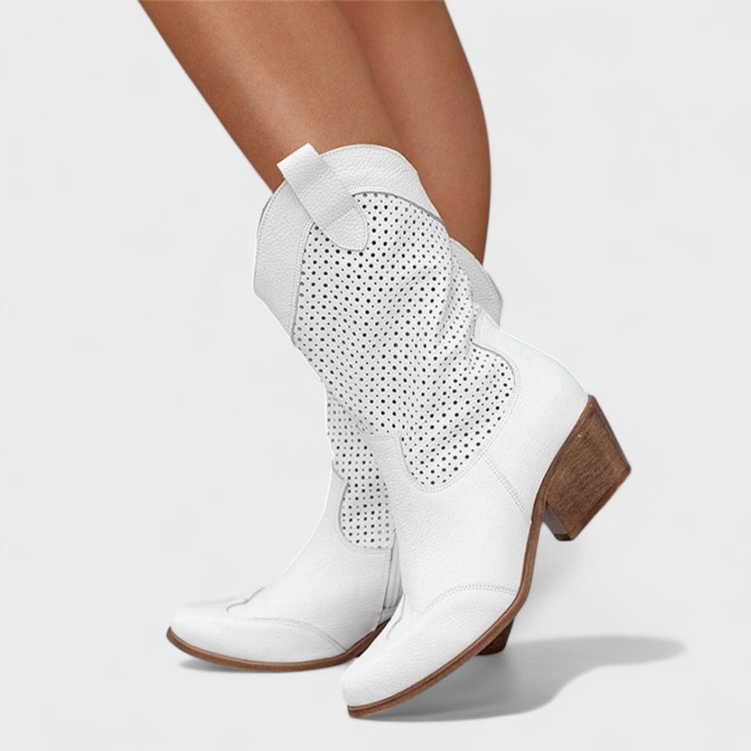 Women's Western Boots with Perforated Panel Detail - 3