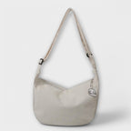 Women's Shoulder Bag with Ribbed Texture and Curved Silhouette - Beige