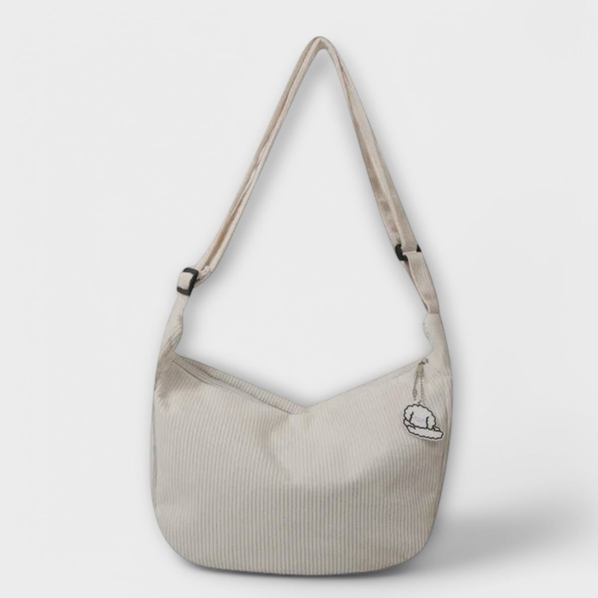 Women's Shoulder Bag with Ribbed Texture and Curved Silhouette - Beige