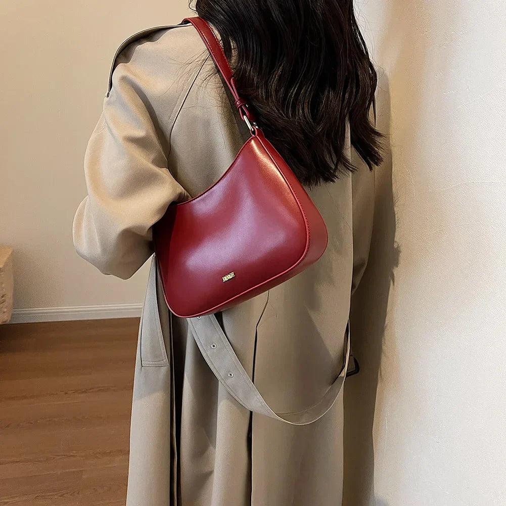 Women's Shoulder Bag with Adjustable Strap and Curved Silhouette - 6