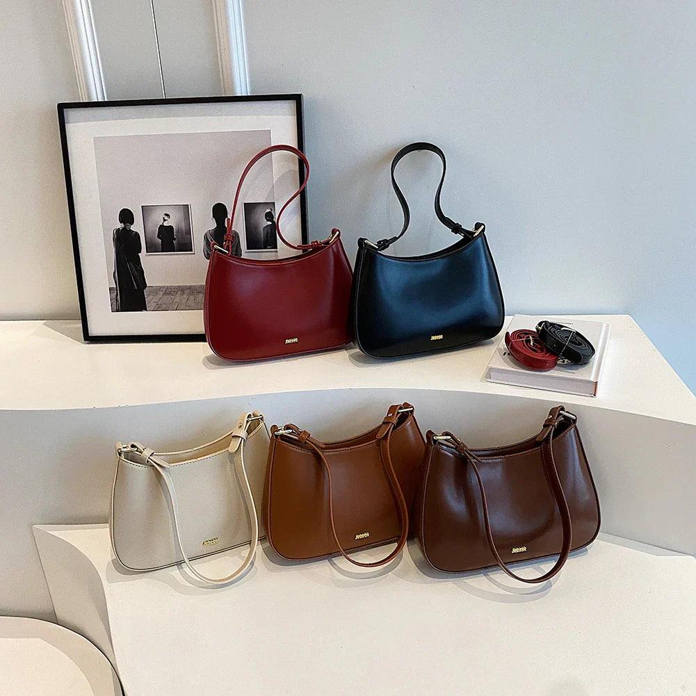 Women's Shoulder Bag with Adjustable Strap and Curved Silhouette - 10