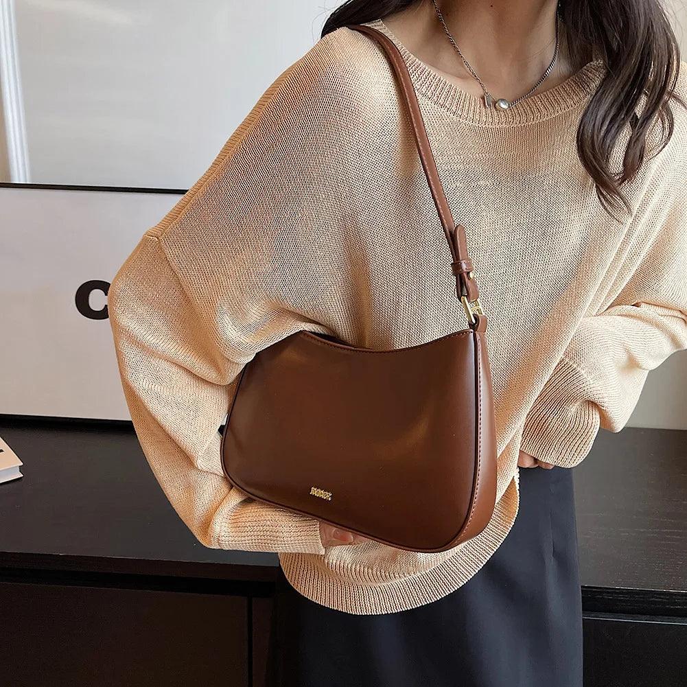 Women's Shoulder Bag with Adjustable Strap and Curved Silhouette - 7