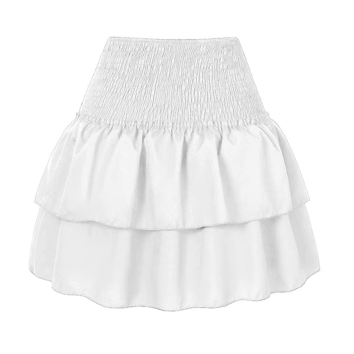 Women's Mini Skirt with Elastic Waistband and Ruffle Hem - White