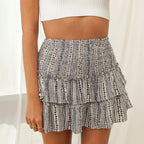 Women's Mini Skirt with Elastic Waistband and Ruffle Hem - 8