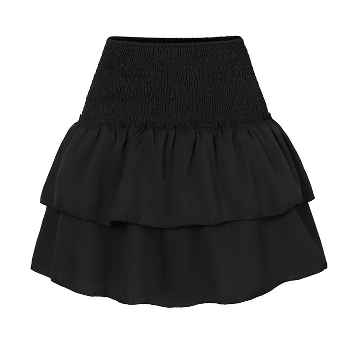 Women's Mini Skirt with Elastic Waistband and Ruffle Hem - Black