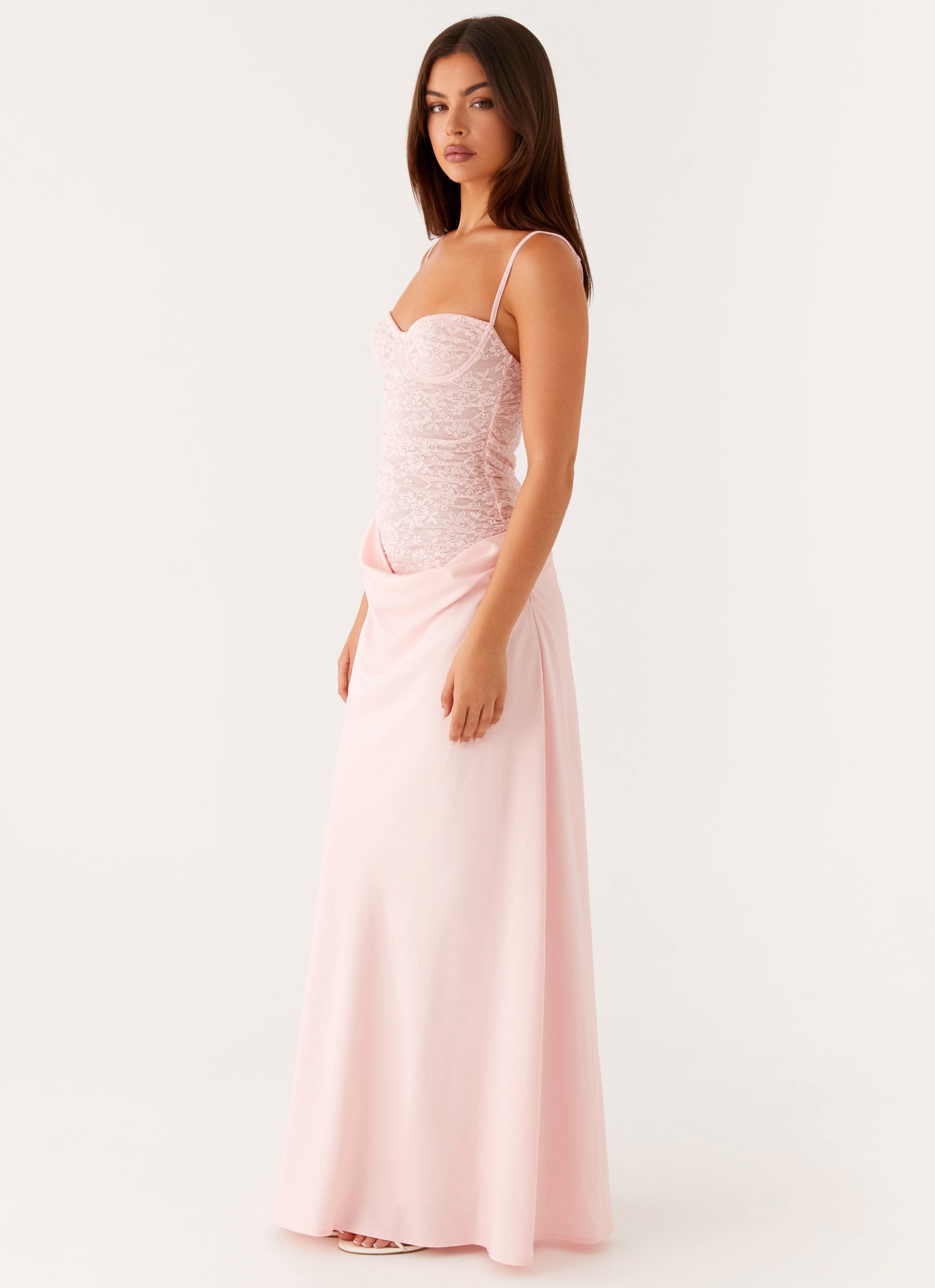 Women's Maxi Dress with Lace Corset Bodice and Sweetheart Neckline - 3