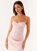 Women's Maxi Dress with Lace Corset Bodice and Sweetheart Neckline - 5