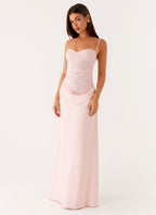 Women's Maxi Dress with Lace Corset Bodice and Sweetheart Neckline - 2