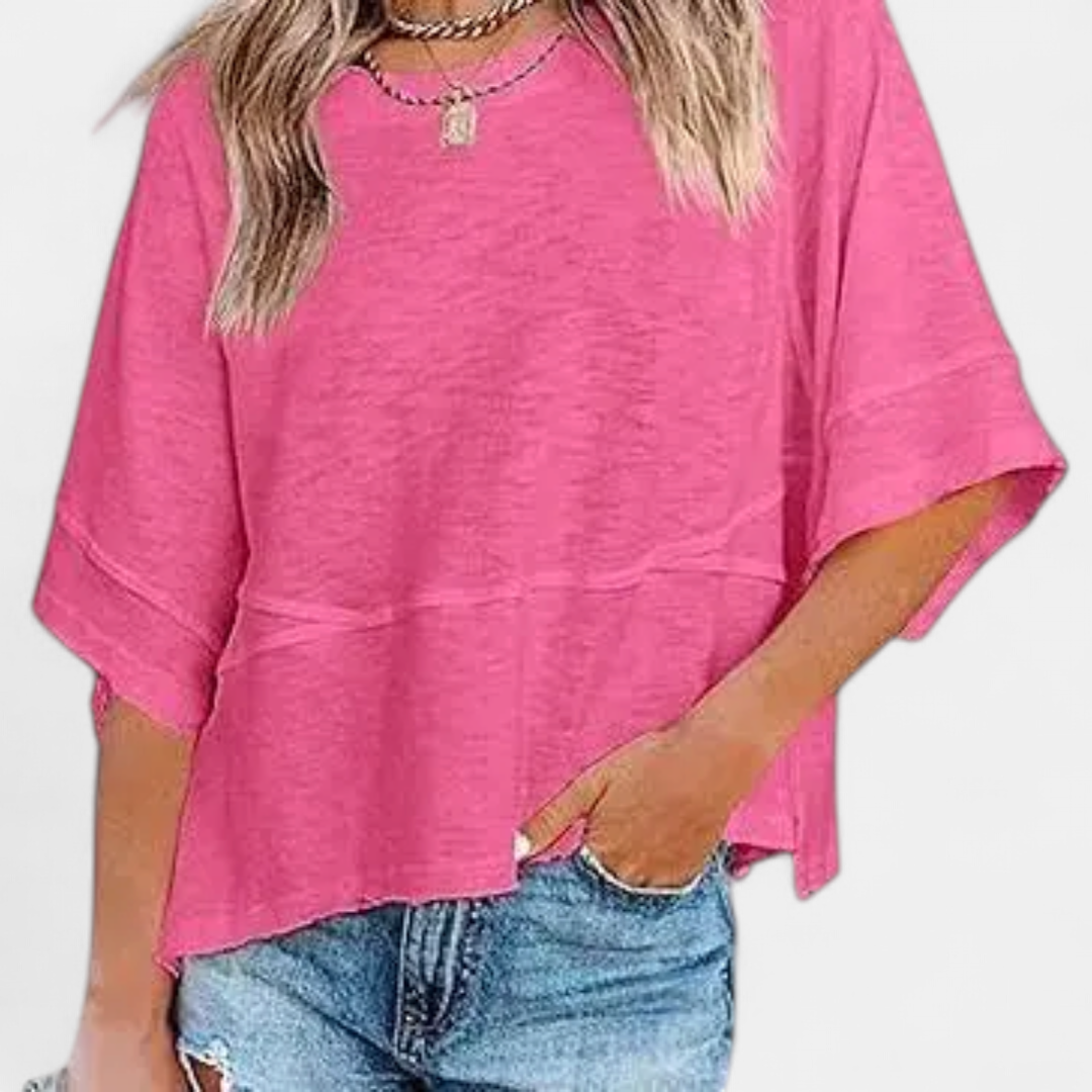 Women's Casual Batwing Sleeve Blouse - Rose Red