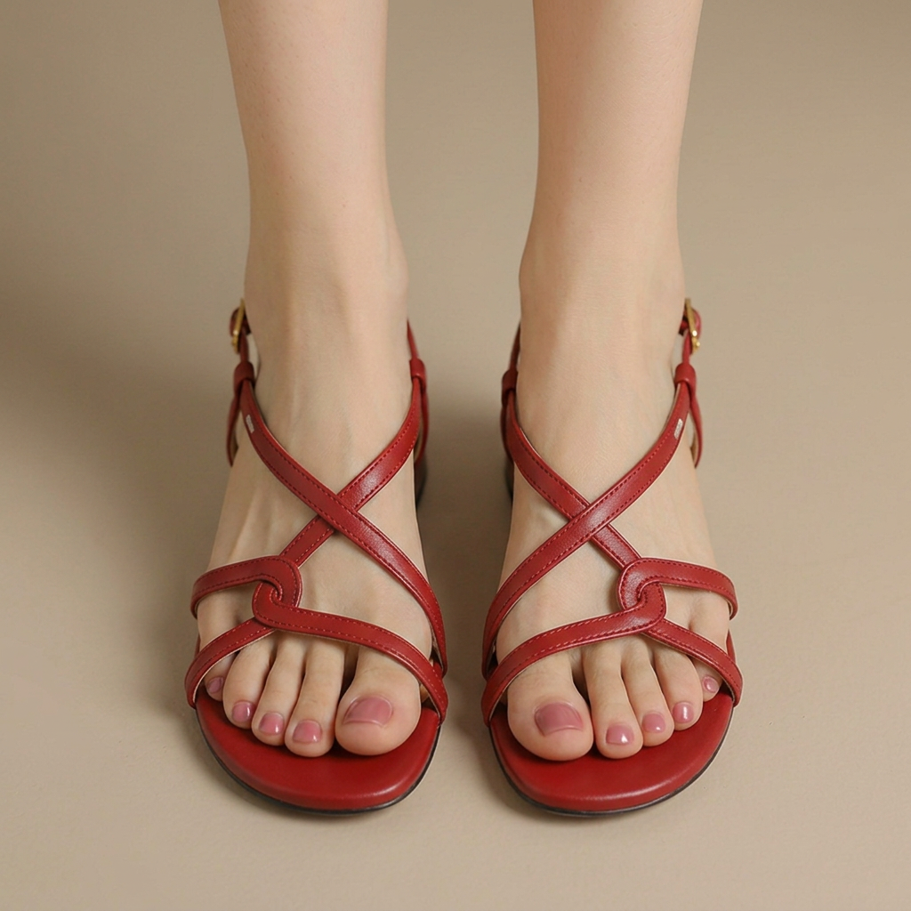 Roselle | Elegant Knotted Criss-Cross Slingback Sandals - Brick Red