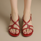 Roselle | Elegant Knotted Criss-Cross Slingback Sandals - Brick Red