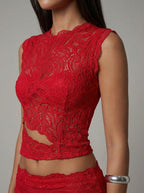 Women's Lace Co-Ord Set Sleeveless Crop Top and Maxi Skirt - 6
