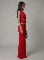Women's Lace Co-Ord Set Sleeveless Crop Top and Maxi Skirt - 5