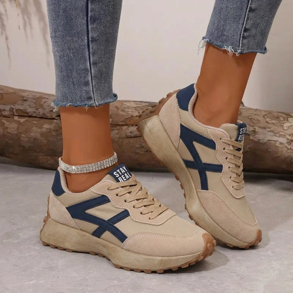 Rylena | Orthopaedic Comfort Trainers - Beige - Blue