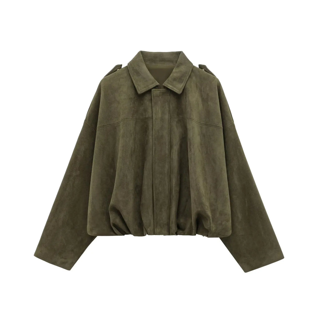Women's Cropped Jacket with Shoulder Epaulettes - Olive Green