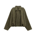 Women's Cropped Jacket with Shoulder Epaulettes - Olive Green