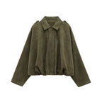 Women's Cropped Jacket with Shoulder Epaulettes - Olive Green