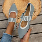 Women's Pointed-Toe Ballet Flats with Elastic Ankle Strap - Gray