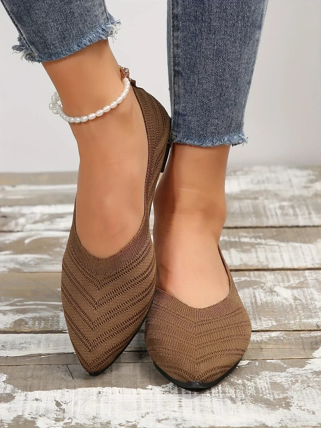 Women's Ballet Flats Pointed Toe with Stretch Knit Upper - 18