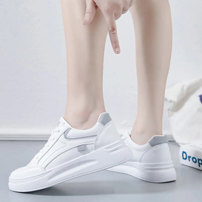 Women's Lace-Up Sneakers with Chunky Sole and Contrast Panel - 5